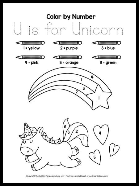 color  number    unicorn coloring page   art kit