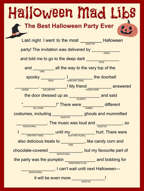 halloween mad libs story printable    printableecom