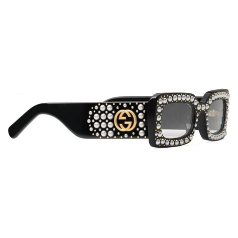 gucci rectangular sunglasses with pearls black gucci eyewear