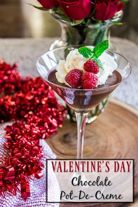 valentines day chocolate pot de creme  raspberries  whipped cream