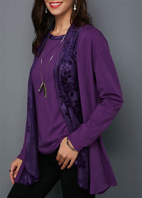 deep purple long sleeve printed top   shirt modlilycom usd