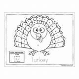 Turkey Number Color Worksheet Printable Tracing Raising Hooks Cartoon sketch template