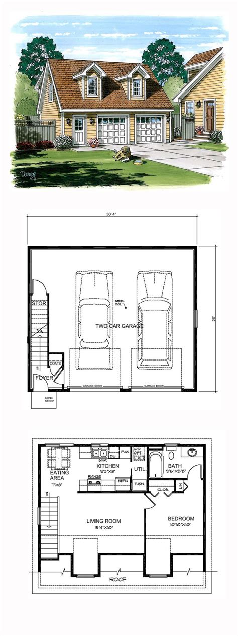 Saltbox Style 2 Car Garage Apartment Plan Number 30030