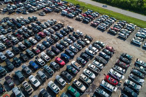 aerial image   car junk yard  broke vehicles stock photo