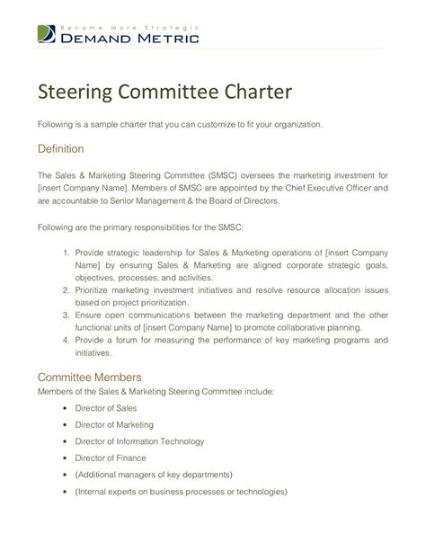 steering committee charter template powerpoint    id