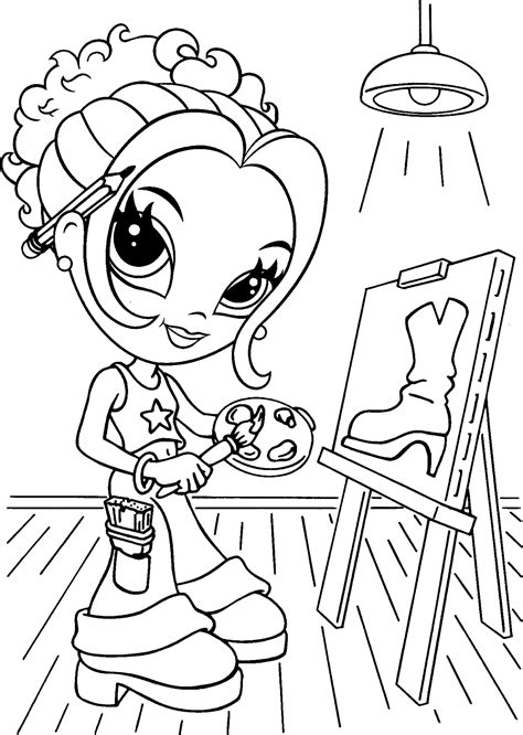 coloring page  girl draws