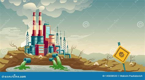 Industrial Pollution Of Environment Cartoon Vector Stock Vector