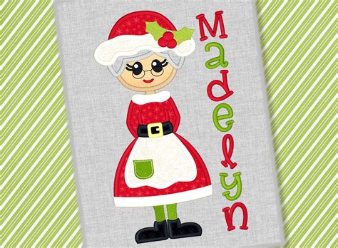 Mrs Claus Applique Embroidery Design Christmas Design Mrs Etsy