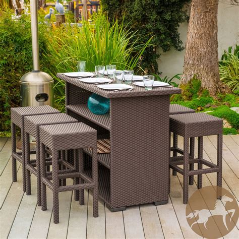 piece brown wicker bar patio set  bar stools