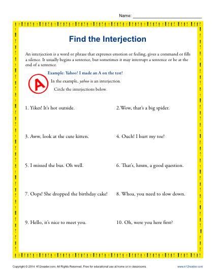 interjections worksheet  grade worksheet project list