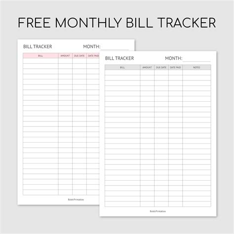 bobbiprintables  printable monthly bill tracker template