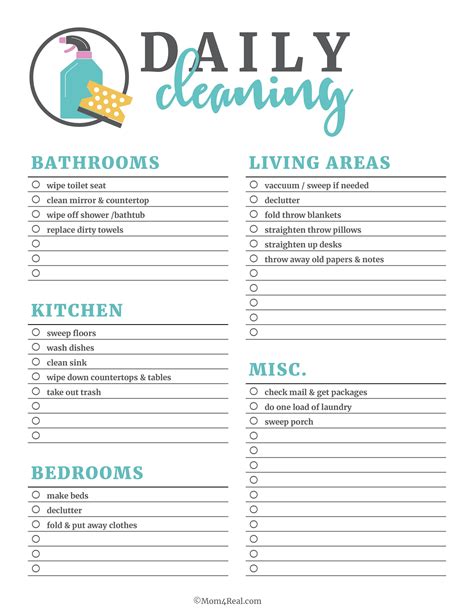 cleaning checklist printable room surfcom