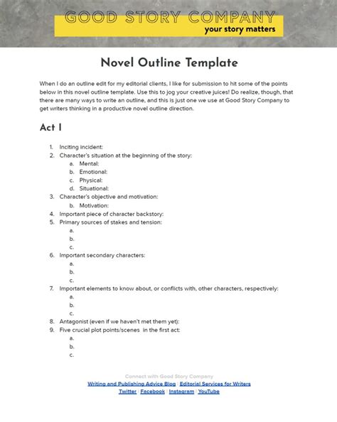 fiction book outline template
