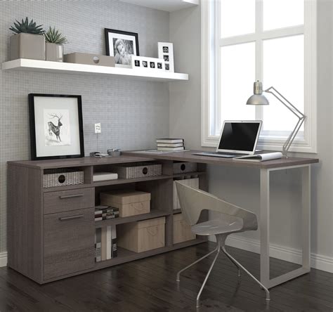 bark gray  shaped desk  storage  bestar officedeskcom