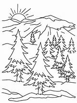 Coloring Mountain Pages Snowy Sunrise Holidays Sky sketch template