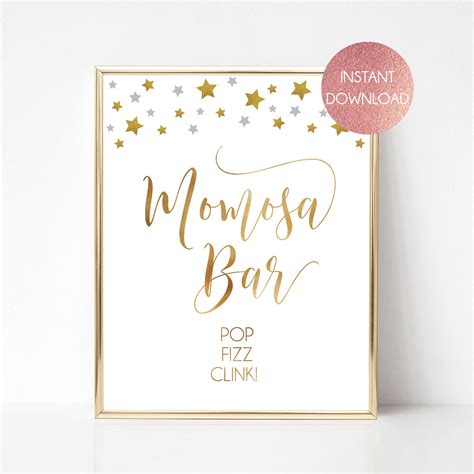 mom osa bar sign bubbly bar sign printable gold stars momosa sign