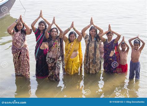 hindu women pilgrims take bath in the holy river ganges varanasi