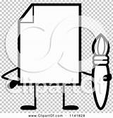 Mascot Paintbrush Document Holding Blank Outlined Coloring Clipart Cartoon Vector Thoman Cory sketch template