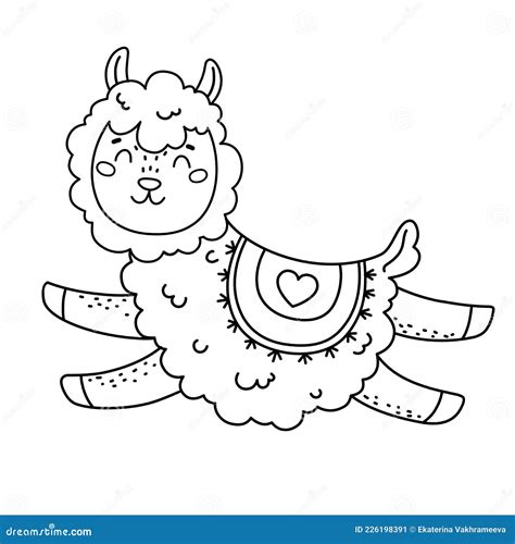 coloring page  cute llama  kids vector black  illustration