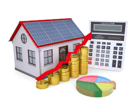 huis met zonnepanelen calculator programma en muntstukken stock illustratie illustration