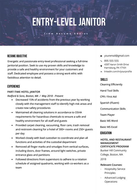 janitorial resume template