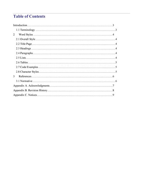 style table  contents template