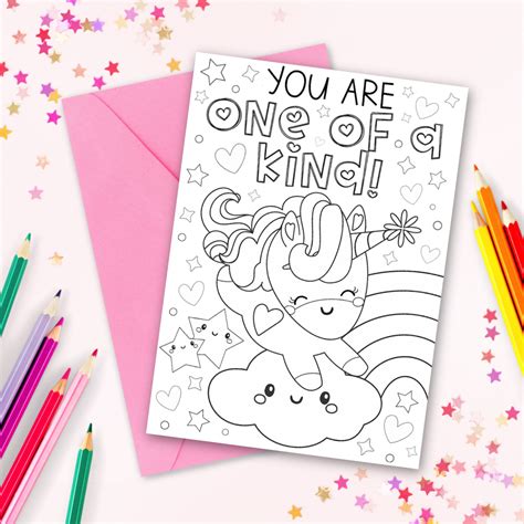 printable unicorn coloring cards kara creates