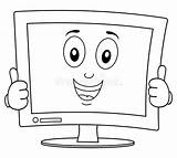 Coloring Screen Happy Thumbs Desktop Monitor Computer Kids Funny Smiling Cartoon Illustration Isolated Character Preview sketch template