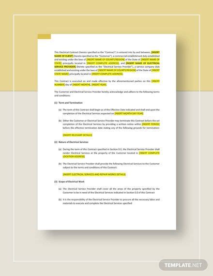electrical contract template   word google docs contract