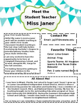 meet  student teacher parent letter  jessica chasteen tpt