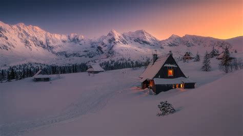 evening  winter snowy house wallpaper hd nature  wallpapers images  background
