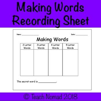 making words sorting template worksheet  teach nomad tpt