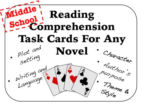 reading comprehension task cards for any novel teaching resources