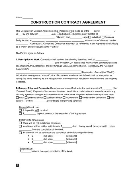 construction contract template  word