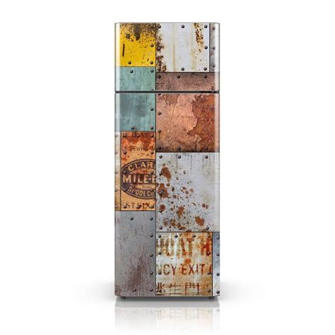 adhesive vinyl fridge decal vintage rusty steel plate etsy refrigerator wraps fridge