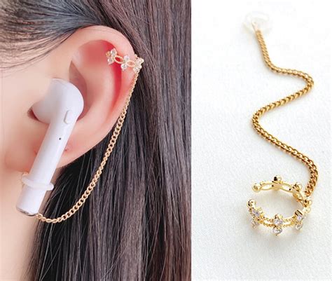 airpod vertical earringsnon hole gold flower anti lost airpod etsy uk