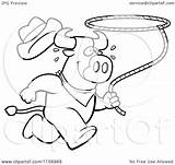 Rodeo Cartoon Bull Lasso Running Vector Clipart Cory Thoman Outlined Coloring sketch template