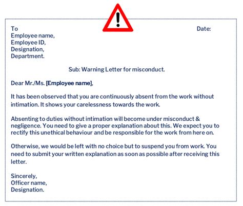 sample  warning letter  misconduct