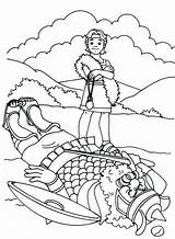 Goliath David Coloring Pages Kids Defeating sketch template