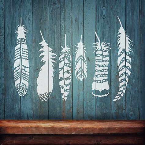 peacock feather stencil reusable feather stencils  walls