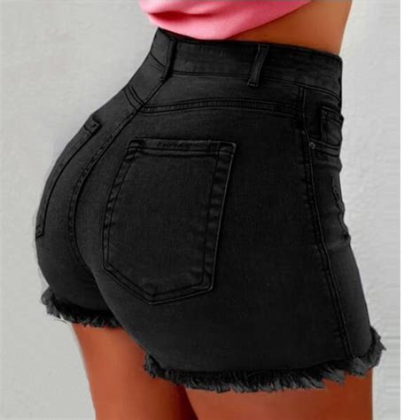 Sexy High Waist Ripped Jeans Shorts Booty Mini Denim Ladies Black