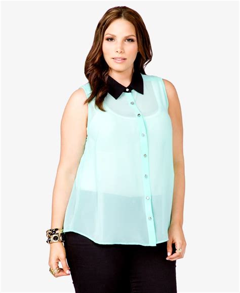 sheer contrast collar shirt forever21 plus 2012331393 plus size