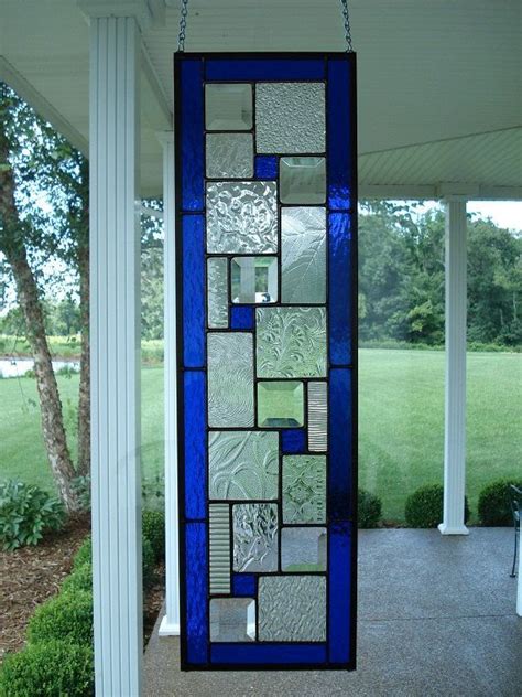 Stained Glass Panel Deep Blue Window Transom Approx 25 Inches X 7