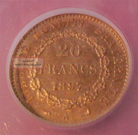 france   gold angel coin  ms choice unc french franc francs