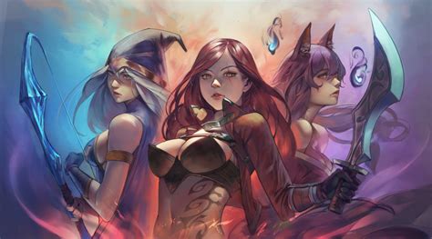 ahri katarina du couteau and ashe league of legends drawn by since