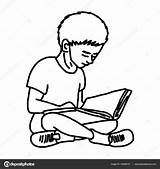 Boy Little Drawing Reading Sitting Book Getdrawings sketch template