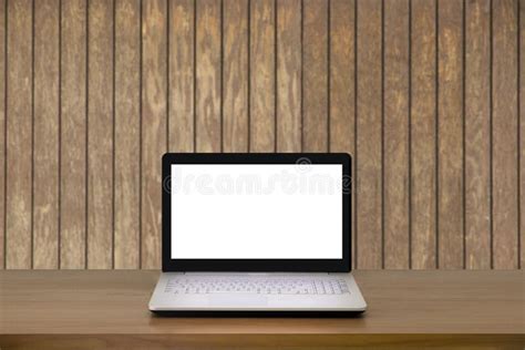 mock  laptop  blank screen  wooden table  modern interior