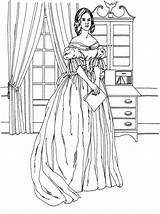 Coloring Victorian Pages Fashion Noblewomen Adult Vintage Woman Women Dresses Dress Book Color Printable Adults Print Books Challenging Dolls Paper sketch template