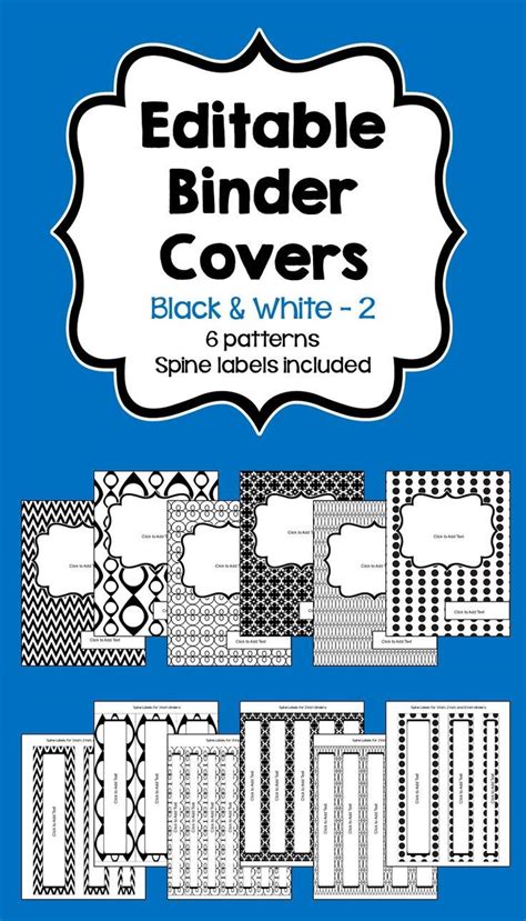 editable binder covers  spines  black  white editable binder