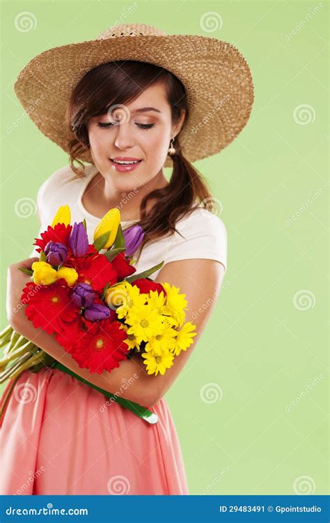 woman  flowers stock image image  casual color